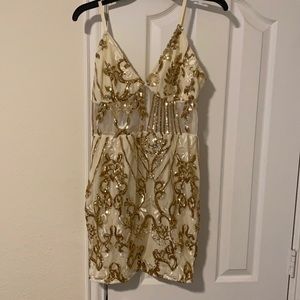 Gold sequin and beige mini